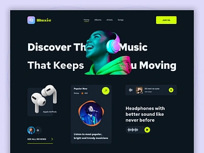 Digital Music Web Header album apple music artist branding design digital music landing page microphone minimalist music music landing page playlist singing songs sound ui ux voice web design website