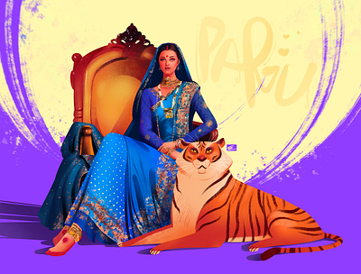 Aishwarya Rai actor actress celebrity character drawing fame fantasy human illustrated illustration india indian lady myth popular portrait pose tiger trend woman