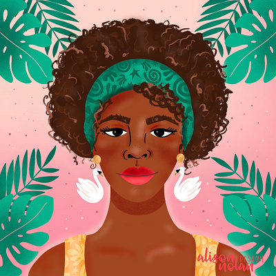 Fun with faces teal afro girl afro design drawing challenge female fun with faces hand drawn illustration procreate