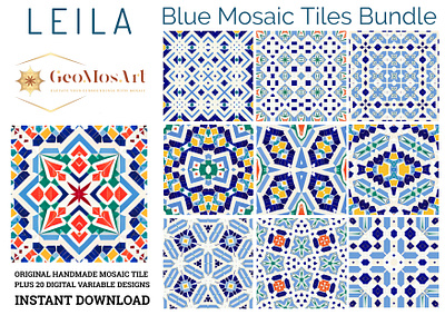 LEILA - Blue Mosaic +20 Tile Bundle arab home decor mosaic decor mosaic digital downloads