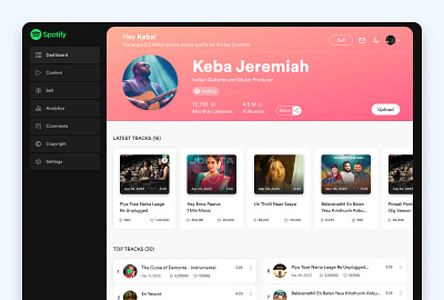 Spotify Artist Catalogue Manager application screens dashboard music album music app music application promotion spotify ui ui screens ui ux design user dashboard visual design