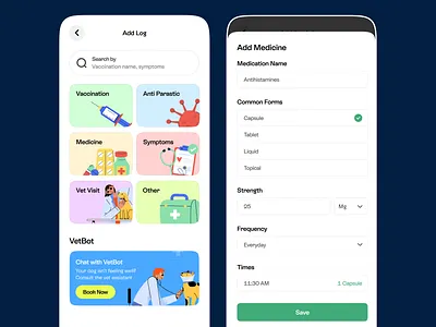 Pet Care App - Medical Log airvet banfield bettervet bond vet chewy dutch firstvet mobile myvca pawp petco petcoach petsmart thrive ui ux vet appointment veterinarian veterinary vetster