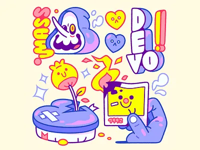 Clan Candy. 2d cartoon character characterdesign fire flower hand heart illustration illustrator polariod purple yellow