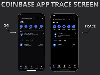 COINBASE WALLET APP TRACE SCREEN DESIGN branding design graphic design illustration inspiration ios logo mobile app recreate screen ui