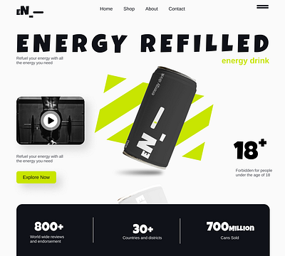 Energy drink hero section branding graphic design hero illustration landingpage mockup ui