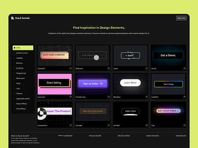 StackSorted. Inspiration for Design Elements. dark dark mode design designer developer inspiration minimal ui