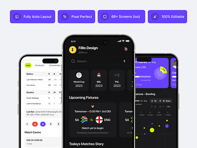 Filllo Cricket live Score app design cricket design filllo gamification icc ios ipl live score match mobile mobile app modern app player scoreboard sports sports app tournament uiux worldcup