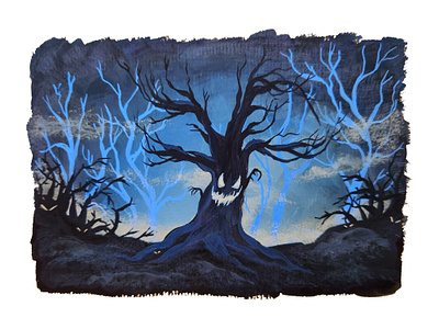 Spooky Tree - Gouache design gouache halloween illustration limitted pallete spooky traditional