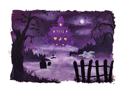 Spooky Manor - Gouache design gouache halloween illustration limited pallete spooky traditional
