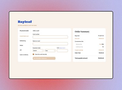 Bayleaf credit card checkout :) credit card checkout dailyui day2