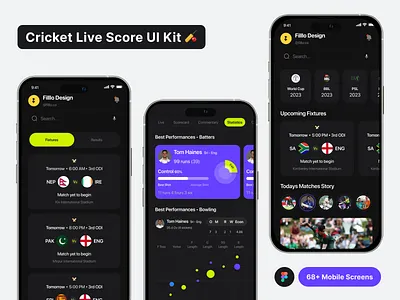 Filllo Cricket live Score app design cricket design filllo gamification icc ios ipl live score match mobile mobile app modern app player scoreboard sports sports app tournament uiux worldcup