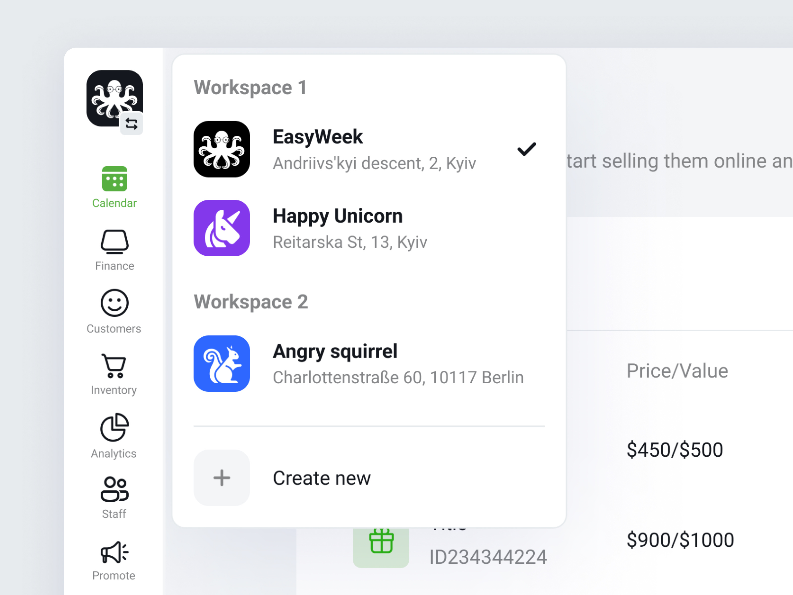 Changing workpace accounts sidebar sidenav ui ux workspace