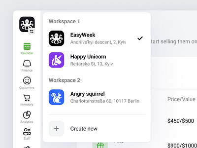 Changing workpace accounts sidebar sidenav ui ux workspace