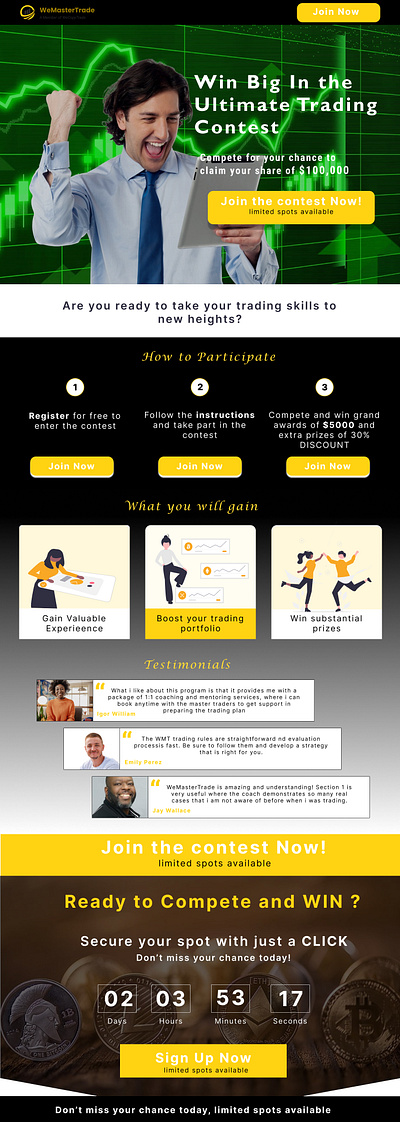 Trading landing page contest design figma landing page trading typography ui ux