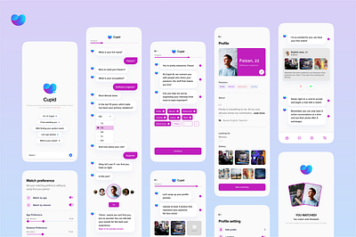 AI dating app ai aidating aidatingapp aimatchmaker appdesign commetment cupid dating datingapp figma figmadesign graphic design maching ui uiux