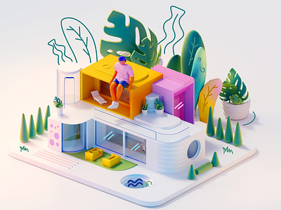 Modern house 3d 3d art design graphic design home illustration low poly lowpoly ui vector