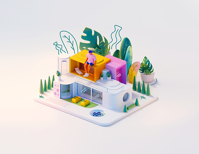 Modern house 3d 3d art design graphic design home illustration low poly lowpoly ui vector