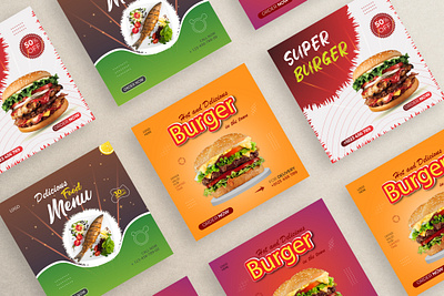 Delicious burger and food menu social media banner banner food graphic design