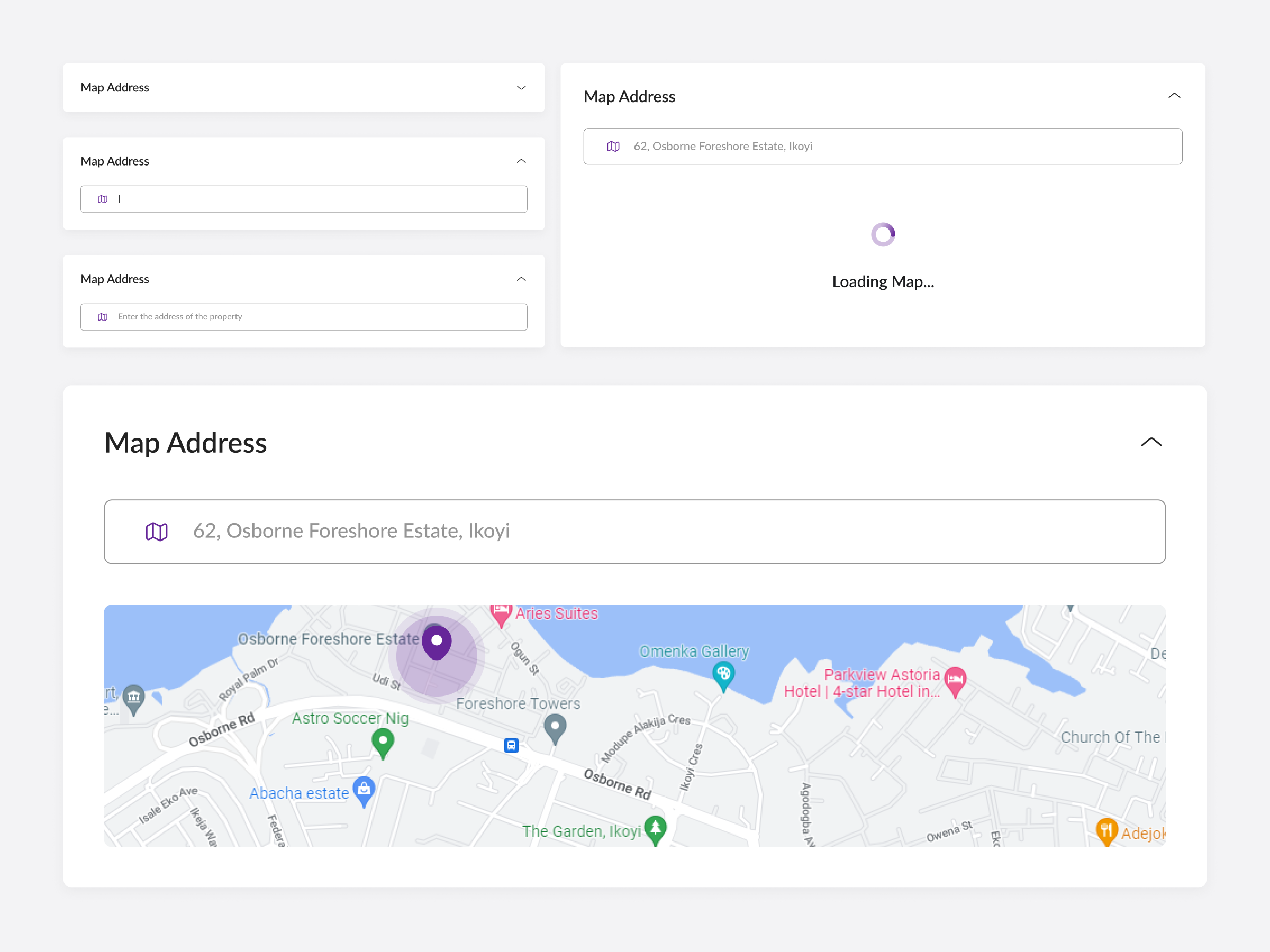 Map Widgets address components design explore location map search ui ux widgets