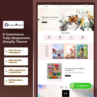 Delicate-Artian Premium Art and Painting Shopify 2.0 Theme css3 design html5 responsive design shopify shopify theme web design