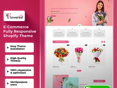 Flowerest - Flower Shop & Bokay Responsive Shopify 2.0 Theme css3 design html5 responsive design shopify shopify theme web design