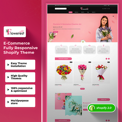 Flowerest - Flower Shop & Bokay Responsive Shopify 2.0 Theme css3 design html5 responsive design shopify shopify theme web design