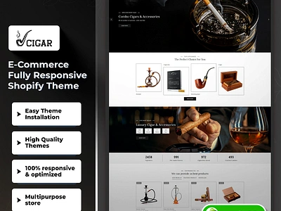 Cigar - Hookah eCommerce Template Shopify 2.0 Theme css3 design html5 responsive design shopify shopify theme web design