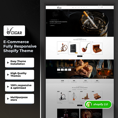 Cigar - Hookah eCommerce Template Shopify 2.0 Theme css3 design html5 responsive design shopify shopify theme web design