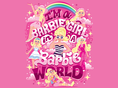 Barbie World barbie character design flat design hand lettering handwritten type illustration lettering pink typography