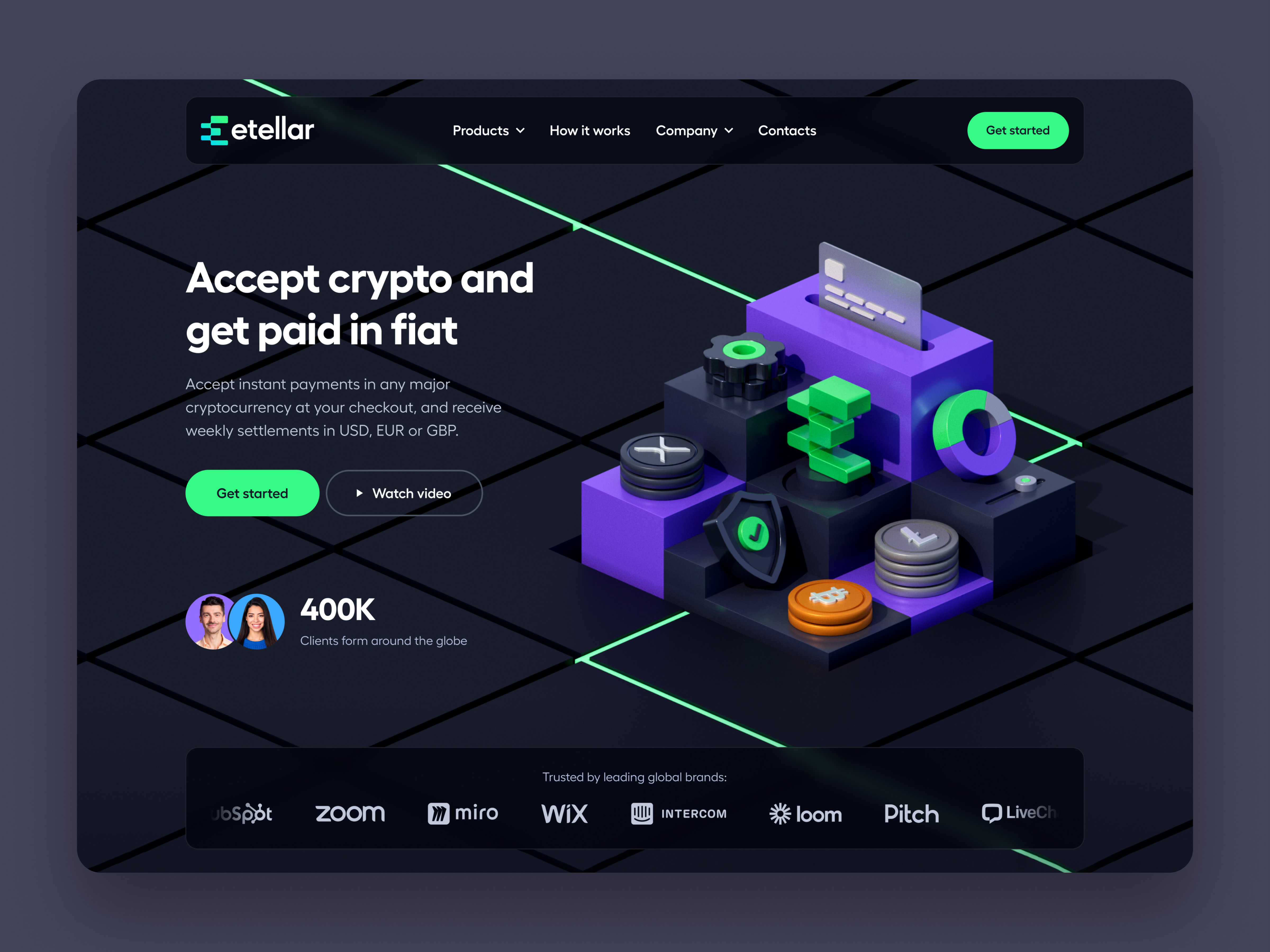 Etellar Hero 3d crypto cryptocurrency design payments redesign ui ux web web design webdesign website