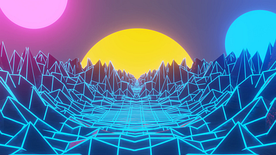 Looped neon 3D low poly terrain landscape animation 3d animation motion graphics yellow