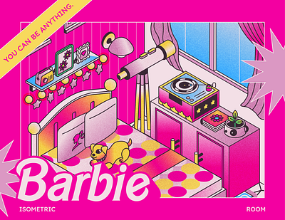 Barbie's Room barbie cartoon cinema dog dollhouse grain house isometric lined movie pink room taffy telescope textures