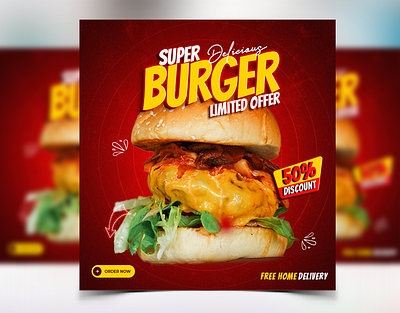 Social Media Flyer Banner Ad Design Photoshop Burger Food food menu poster restraunt