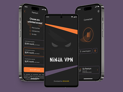 Ninja VPN Mobile Application android app concept design etnocode ios mobile app mobile application mobile concept mobile design ui vpn vpn app vpn application