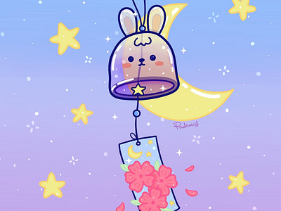 Cute wind chime art artwork bunny cute digital illustration drawing furin illustration kawaii wind chime