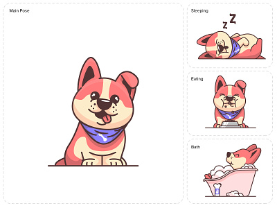 Doggo animation bath cute design dog eating fun graphic design icon illustration line logo minimal puppy quirky retro simple sleep ui