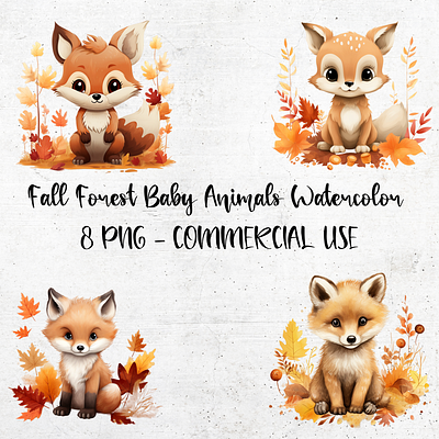 Fall Forest Baby Animals Watercolor Clipart baby animals branding clipart cute animals design fall animals graphic design illustration png transparent background woodland animals