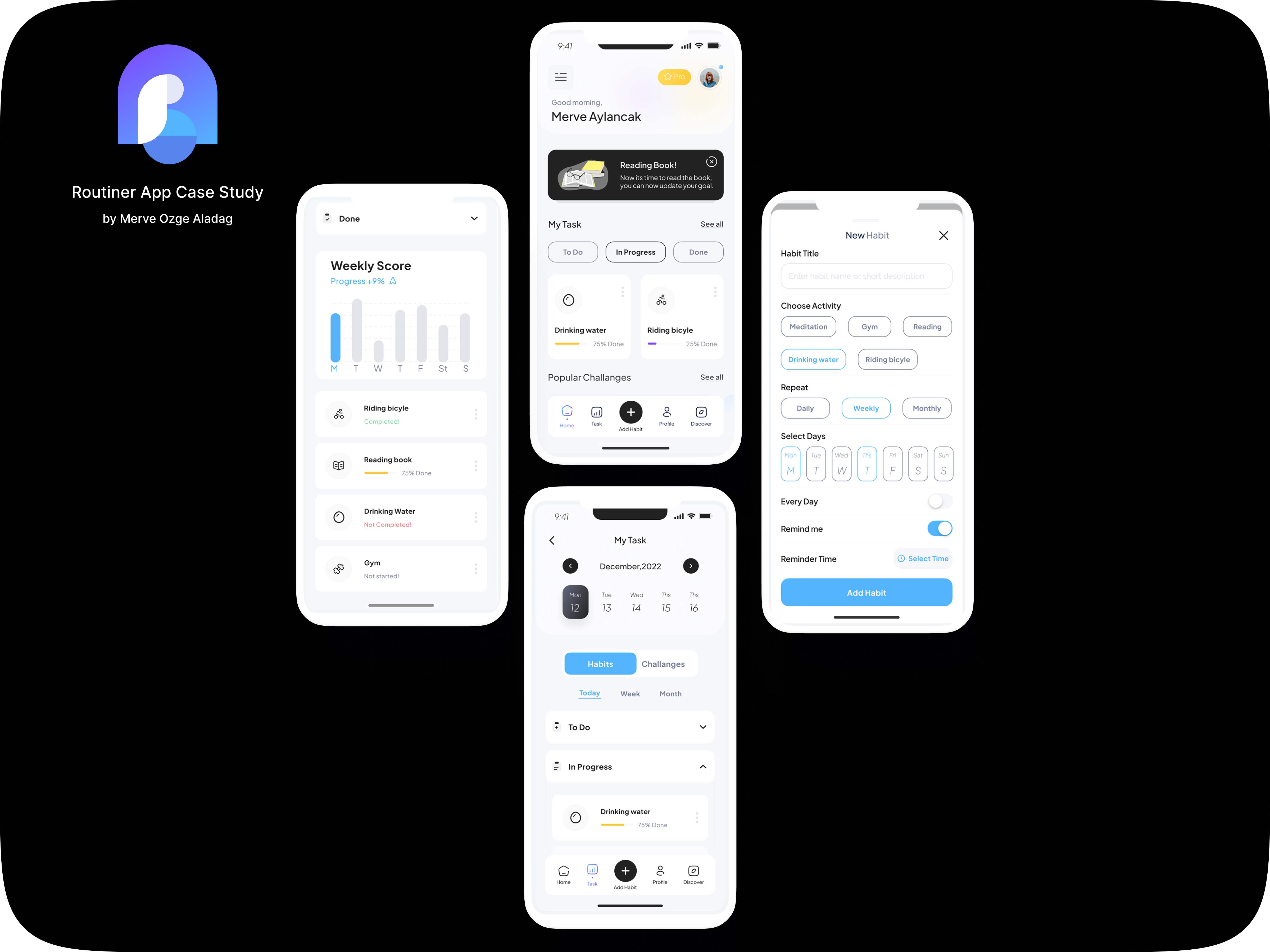 Routiner Mobile App Design 2023 design app branding clean design design habit app logo mobile app routuner app ui ux