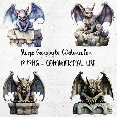 Stone Gargoyle Watercolor Clipart 3d animation branding clipart design gothic monster graphic design illustration motion graphics png stone gargoyle transparent background watercolor