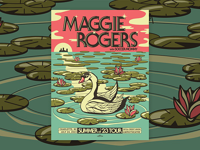 Maggie Rogers Tour Poster branding cityscape design full bleed gig poster illustration lilly pad music music industry north carolina print ripple rock poster screen print skyline swan water