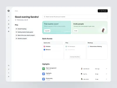 Productivity Dashboard add people business catalog collaboration dashboard dashboard ui figma google drive invite invite people minimal miro ndro pins pinterest productivity sandro tavartkiladze sheets ui webapp