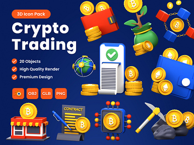 Crypto Trading 3D Icon Pack 3d 3d icon 3d icon pack 3d icon set 3d illustration blender design icon illustration modeling ui