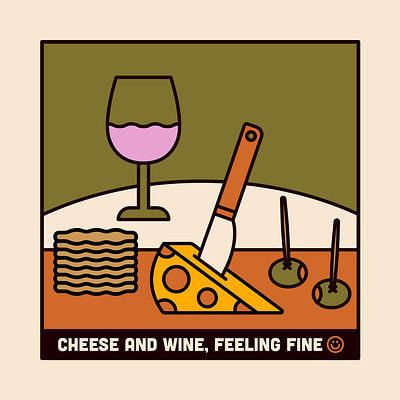 Cheese and wine, feeling fine. 2d illustration board charcuterie cheese design illustrated illustration vector vector graphics vector illustration wine