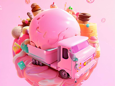 Ice Cream Truck 3d 3d rendered cute design graphic design ice cream ice cream truck pink render sweet truck vector