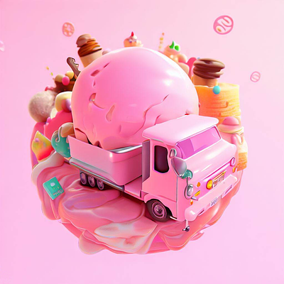 Ice Cream Truck 3d 3d rendered cute design graphic design ice cream ice cream truck pink render sweet truck vector