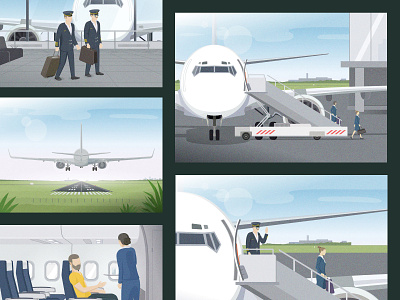 Airport Life / Set of Illustrations 2d airplane airport design graphic graphic design illustration pilot retro stewardess vector