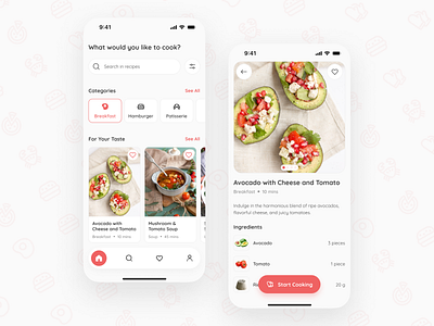 Cooking App app app design card design cooking cooking app design detail page home screen homepage ios app ui ui design ux