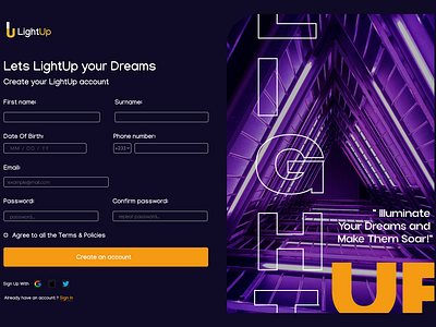 LightUp SignUp page dailyui ui