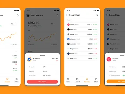 Stock 📈 app banking clean fintech list mobile mobile app orange portfolio product design stock ui ui design ux