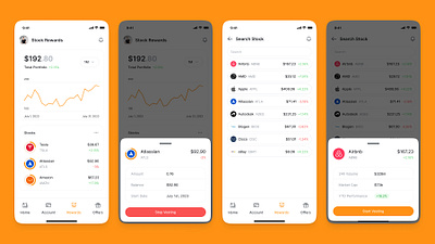 Stock 📈 app banking clean fintech list mobile mobile app orange portfolio product design stock ui ui design ux